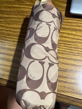 Coach Compact Umbrella in Brown and Tan Signature Print